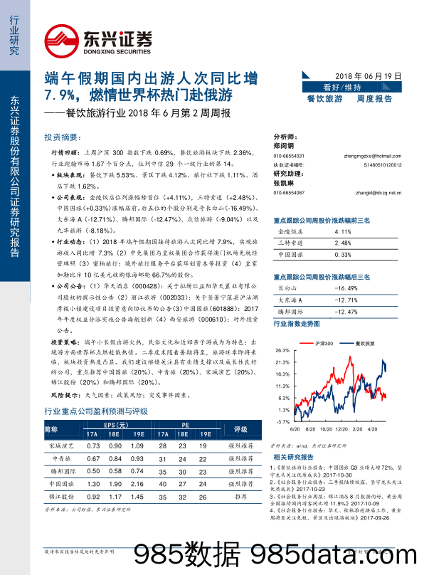 餐饮旅游行业2018年6月第2周周报：端午假期国内出游人次同比增7.9%，燃情世界杯热门赴俄游_东兴证券