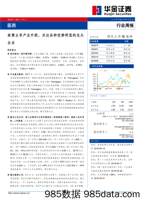 医药行业周报：政策主导产业升级，关注品种优势明显的龙头企业_华金证券