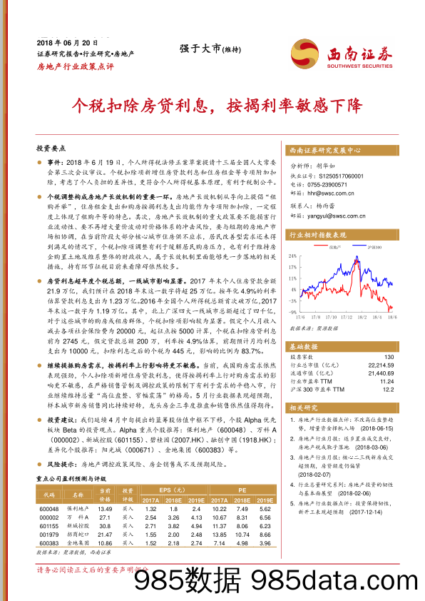 房地产行业政策点评：个税扣除房贷利息，按揭利率敏感下降_西南证券