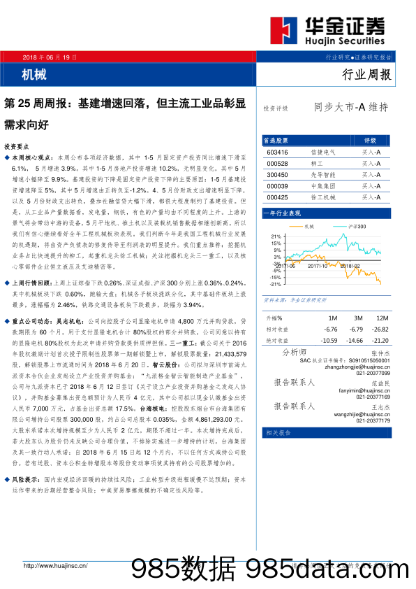 机械第25周周报：基建增速回落，但主流工业品彰显需求向好_华金证券