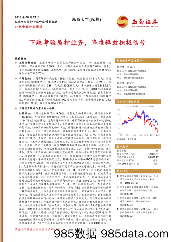 非银金融周报：下跌考验质押业务，降准释放积极信号_西南证券