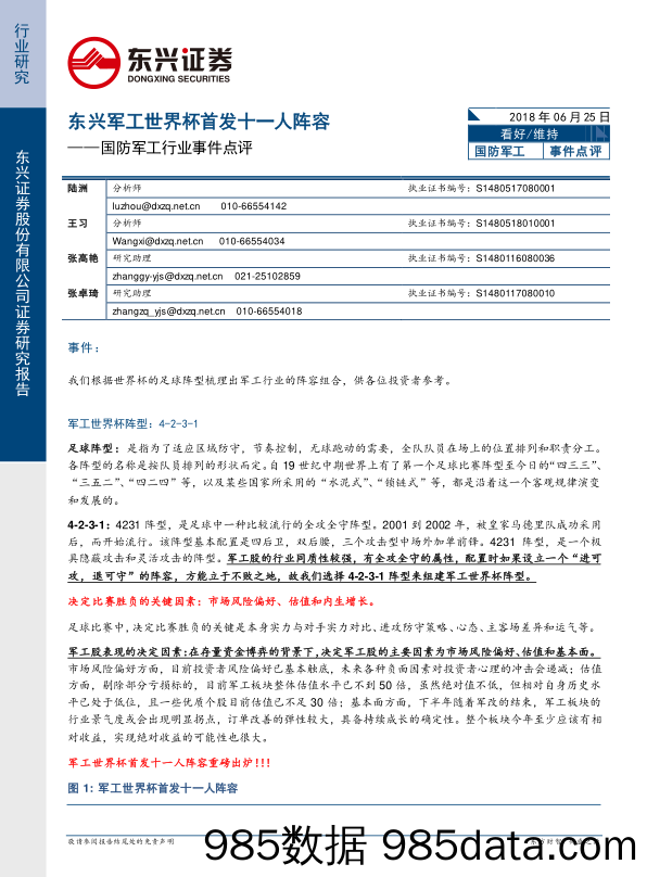 国防军工行业事件点评：东兴军工世界杯首发十一人阵容_东兴证券