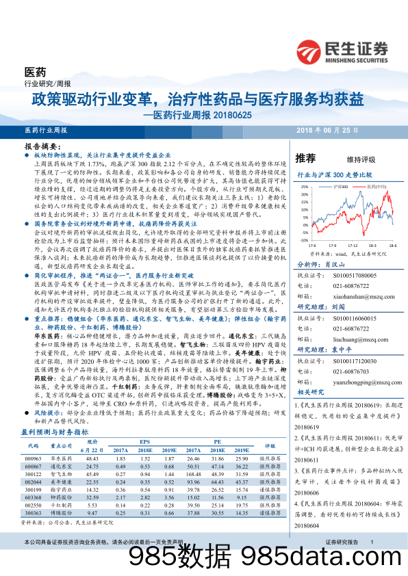 医药行业周报：政策驱动行业变革，治疗性药品与医疗服务均获益_民生证券插图