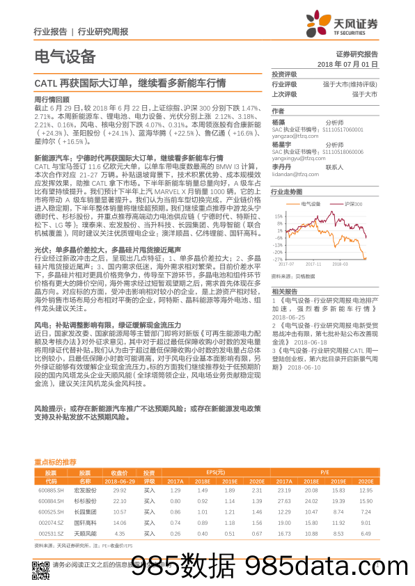 电气设备行业研究周报：CATL再获国际大订单，继续看多新能车行情_天风证券