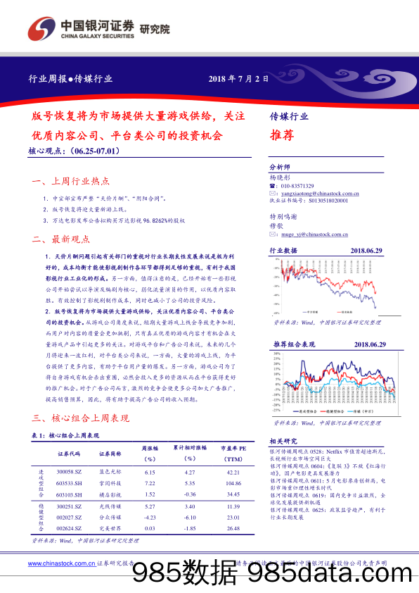 传媒行业周报：版号恢复将为市场提供大量游戏供给，关注优质内容公司、平台类公司的投资机会_中国银河