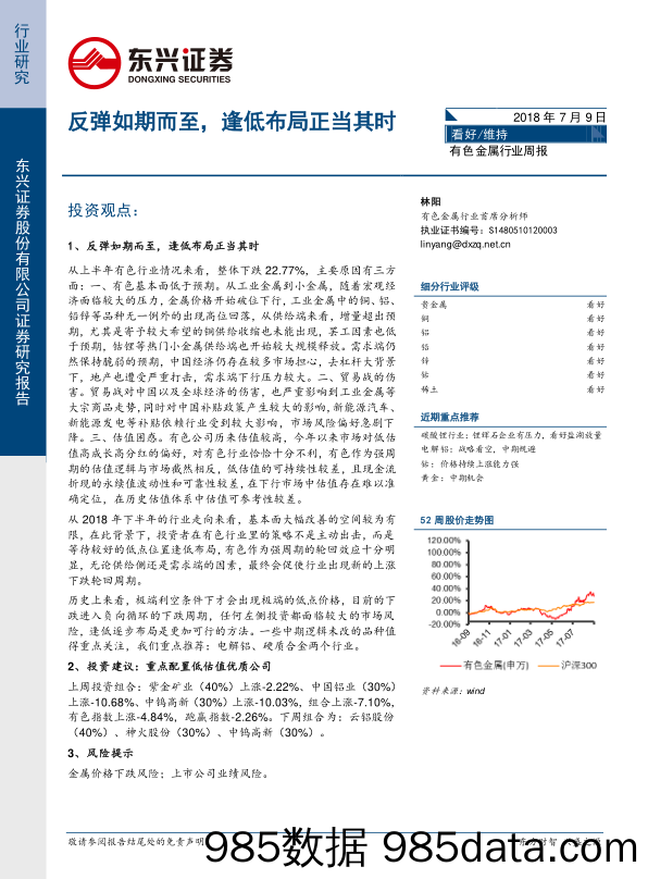 有色金属行业周报：反弹如期而至，逢低布局正当其时_东兴证券