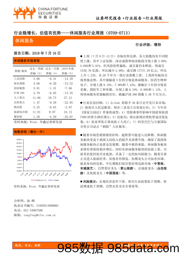 休闲服务行业周报：行业稳增长，估值有优势_华鑫证券