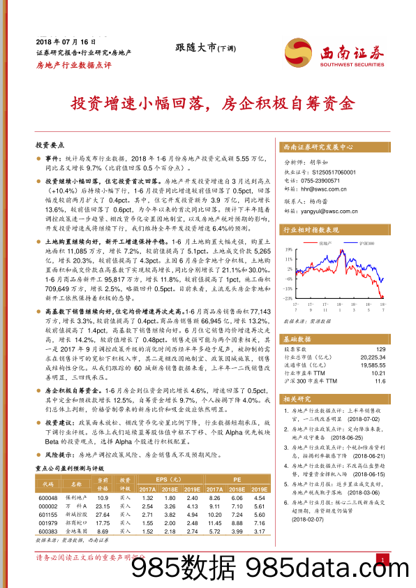 房地产行业数据点评：投资增速小幅回落，房企积极自筹资金_西南证券