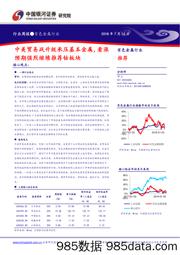 有色金属行业周报：中美贸易战升级承压基本金属，看涨预期强烈继续推荐钴板块_中国银河