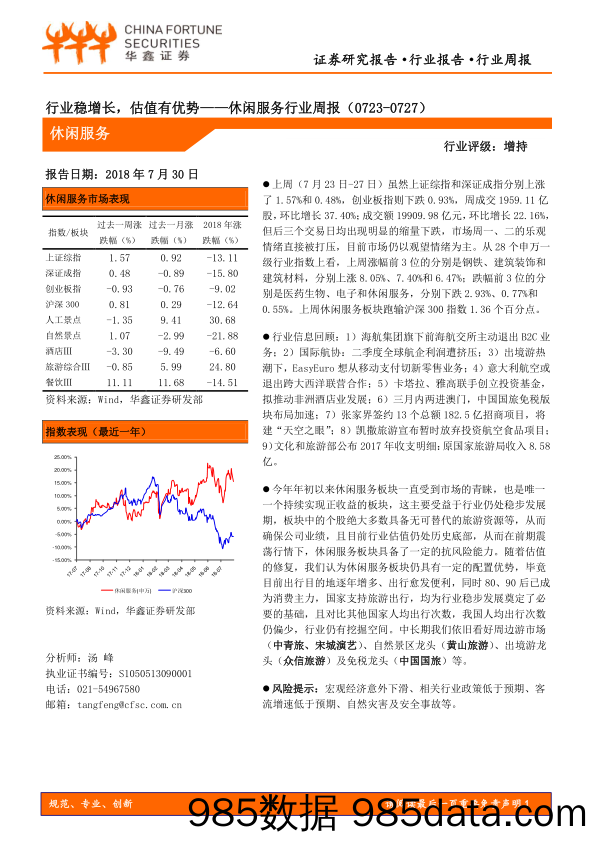 休闲服务行业周报：行业稳增长，估值有优势_华鑫证券