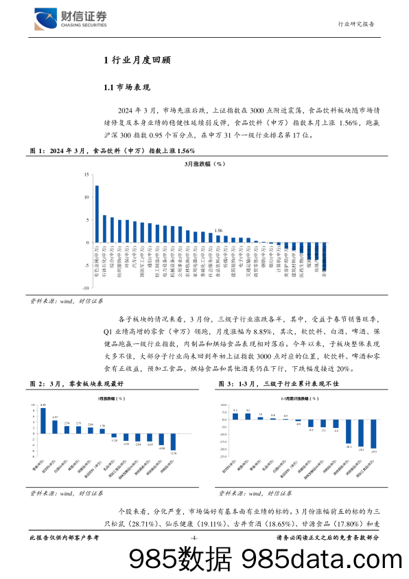 食品饮料行业月度点评：曲折前行，业绩为锚-240417-财信证券插图3