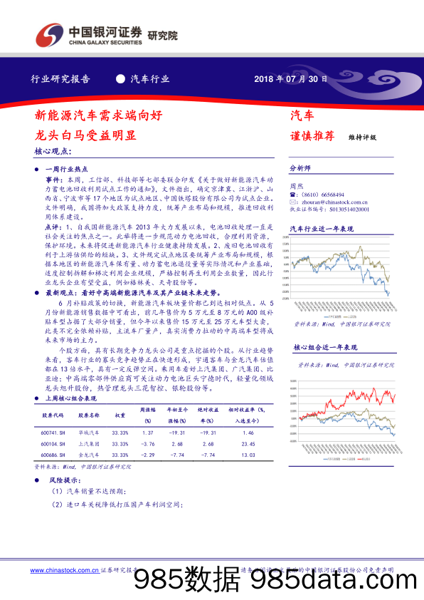 汽车行业研究报告：新能源汽车需求端向好 龙头白马受益明显_中国银河