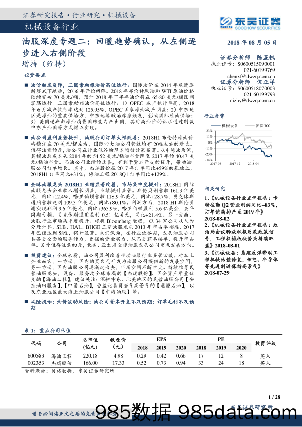 油服深度专题二：回暖趋势确认，从左侧逐步进入右侧阶段_东吴证券