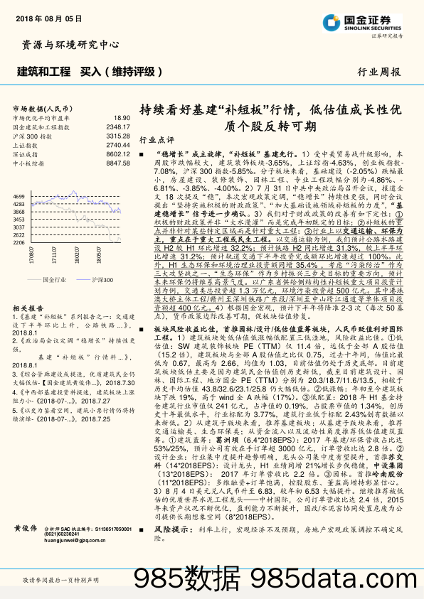 建筑和工程行业周报：持续看好基建“补短板”行情，低估值成长性优质个股反转可期_国金证券