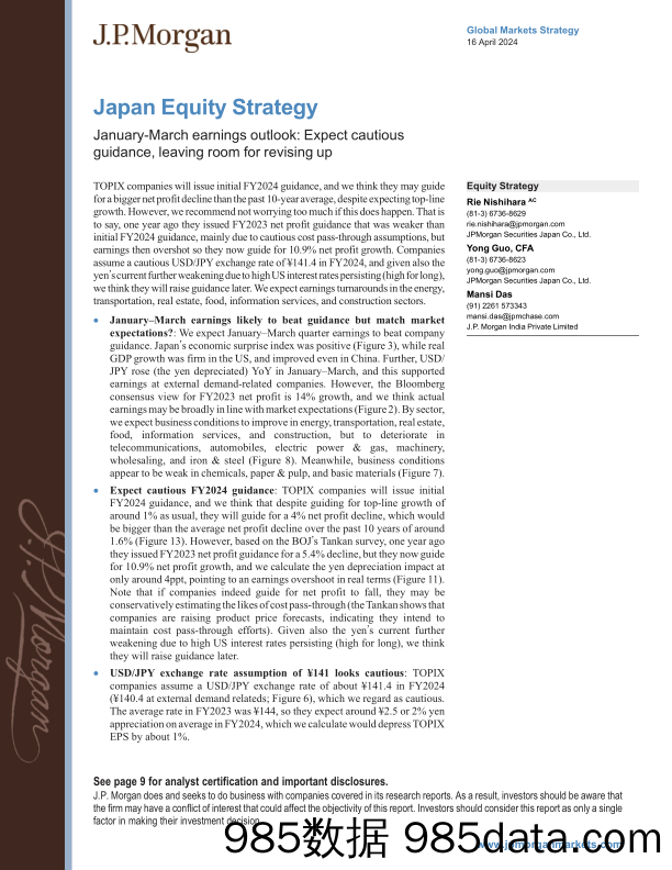 JPMorgan-Japan Equity Strategy January-March earnings outlook Expect...-107639875