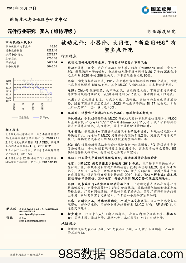 元件行业深度研究：被动元件：小器件、大用途，“新应用+5G”有望多点开花_国金证券