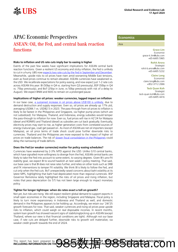 UBS Economics-APAC Economic Perspectives _ASEAN Oil, the Fed, and central...-107665972