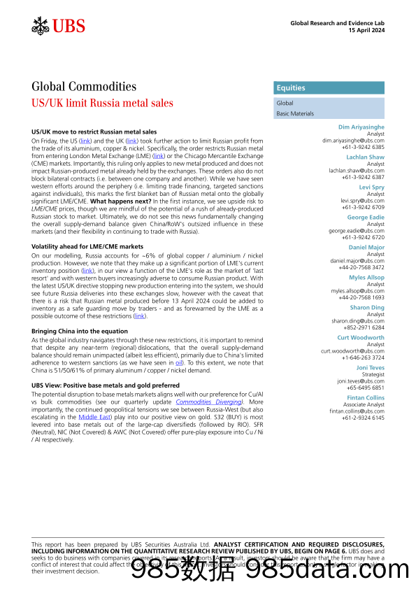 UBS Equities-Global Commodities _USUK limit Russia metal sales_ Ariyasin...-107593382