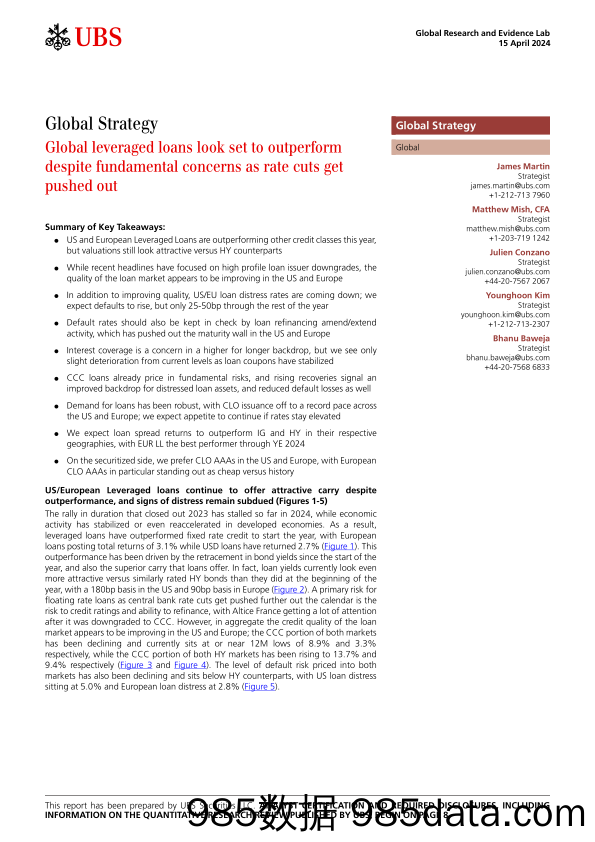 UBS Equities-Global Strategy _Global leveraged loans look set to outperfo...-107606053