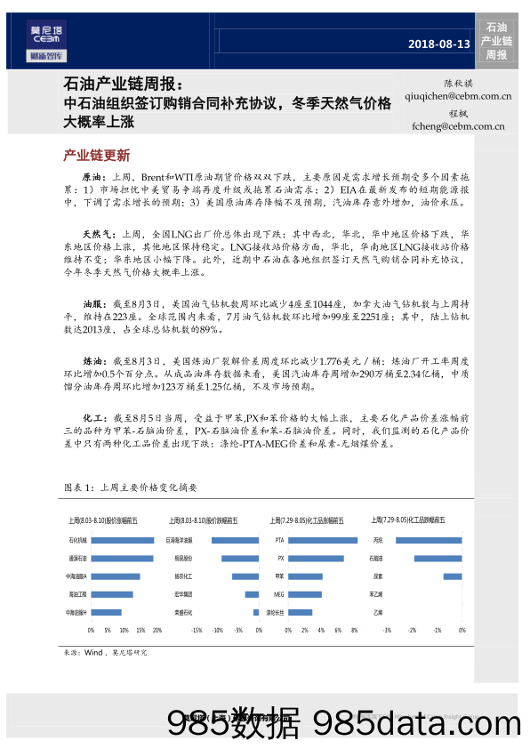 石油产业链周报：中石油组织签订购销合同补充协议，冬季天然气价格大概率上涨_莫尼塔投资