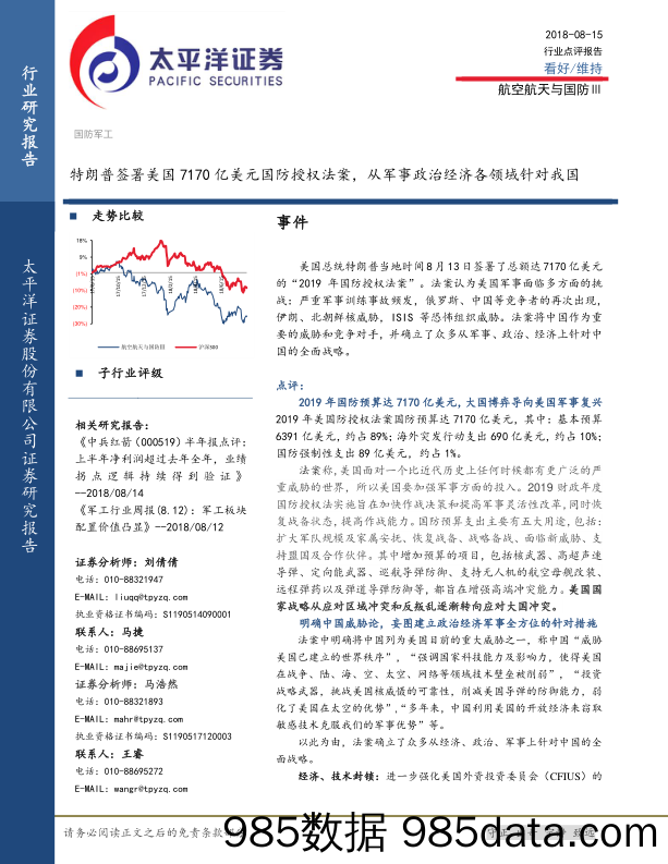 航空航天与国防Ⅲ：特朗普签署美国7170亿美元国防授权法案，从军事政治经济各领域针对我国_太平洋