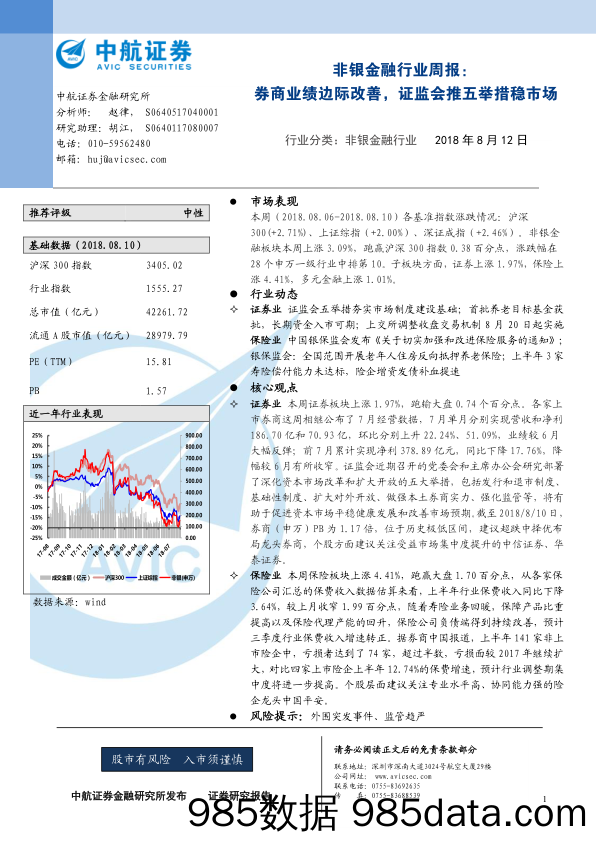 非银金融行业周报：券商业绩边际改善，证监会推五举措稳市场_中航证券