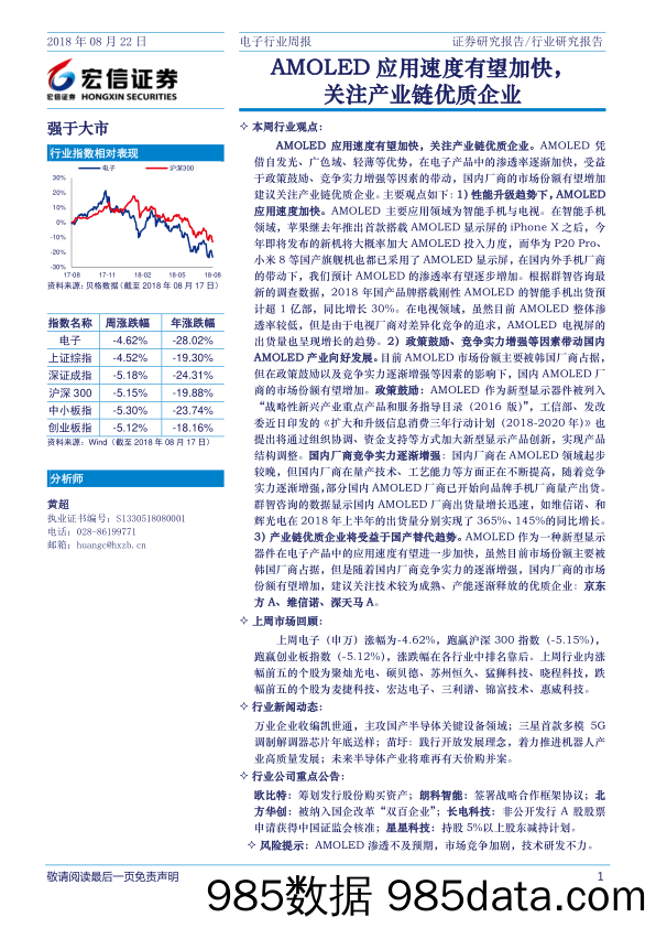 电子行业周报：AMOLED应用速度有望加快，关注产业链优质企业_宏信证券