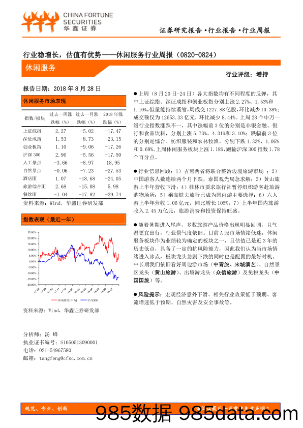 休闲服务行业周报：行业稳增长，估值有优势_华鑫证券