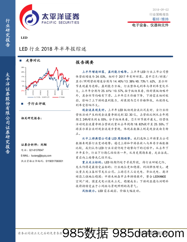 电子设备、仪器和元件：LED行业2018年半年报综述_太平洋