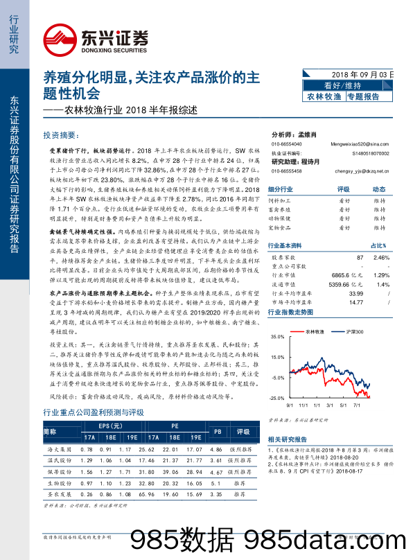 农林牧渔行业2018半年报综述：养殖分化明显，关注农产品涨价的主题性机会_东兴证券