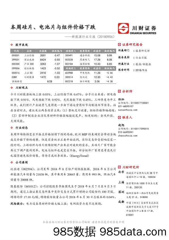 新能源行业日报：本周硅片、电池片与组件价格下跌_川财证券插图