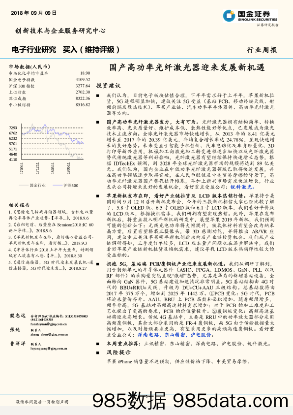 电子行业周报：国产高功率光纤激光器迎来发展新机遇_国金证券