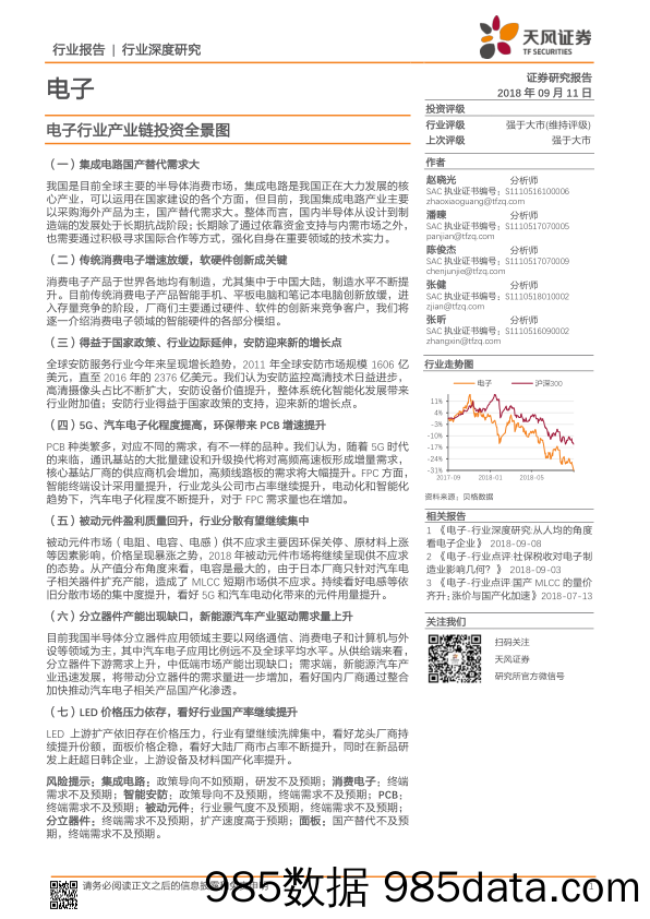 电子行业深度研究：电子行业产业链投资全景图_天风证券