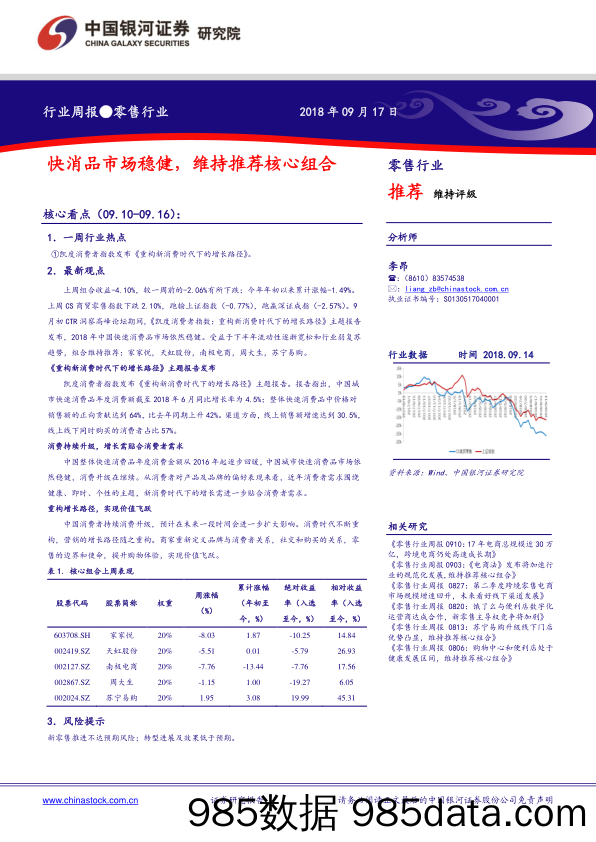 零售行业周报：快消品市场稳健，维持推荐核心组合_中国银河