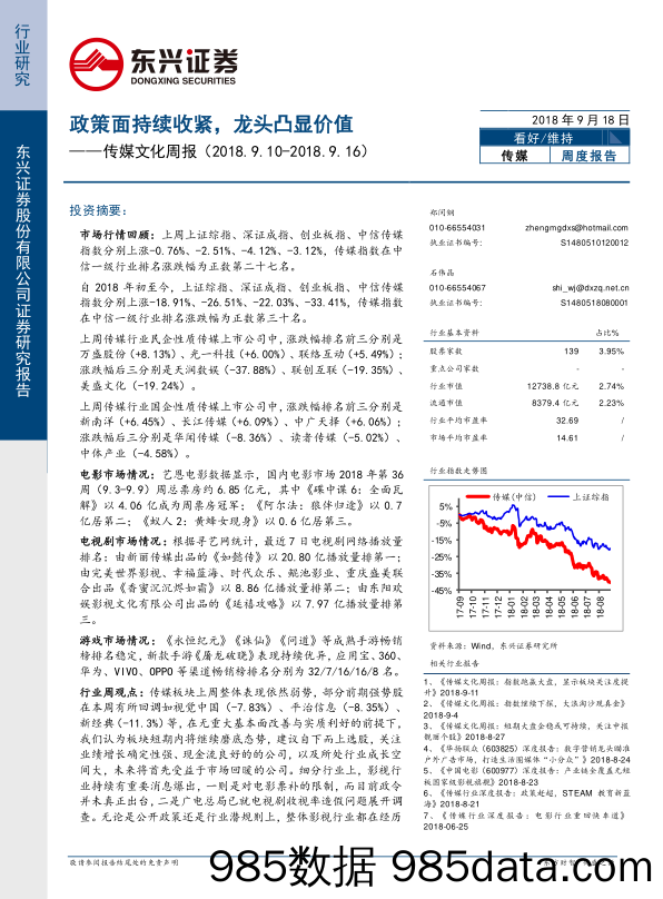 传媒文化周报：政策面持续收紧，龙头凸显价值_东兴证券