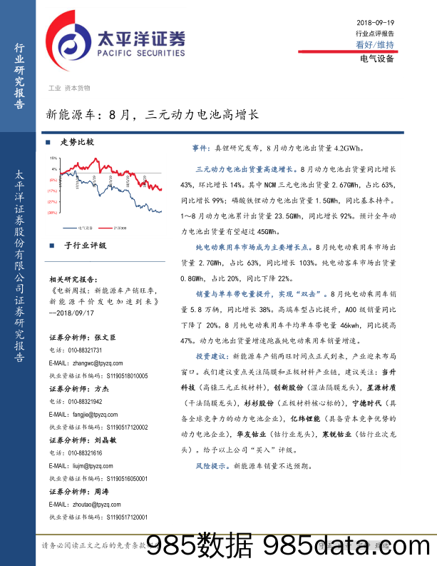 新能源车：8月，三元动力电池高增长_太平洋插图