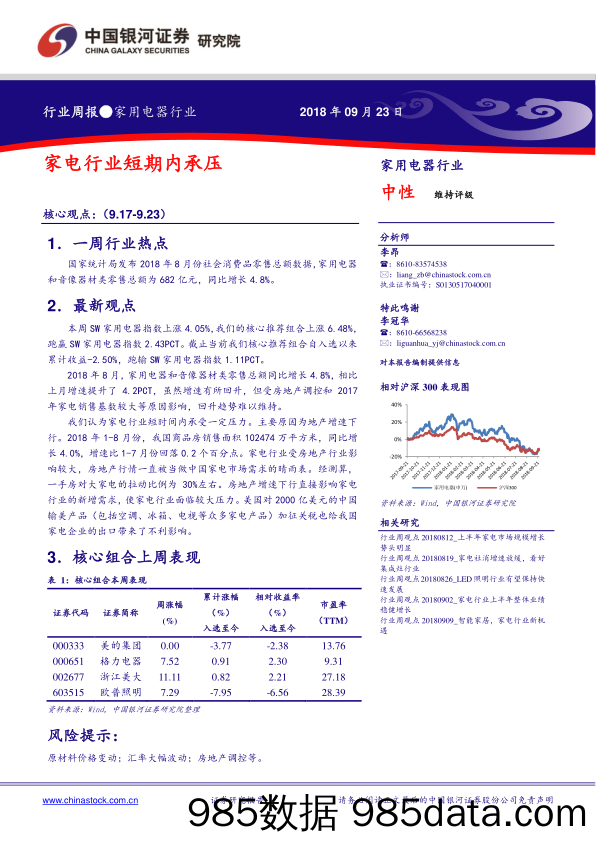 家用电器行业周报：家电行业短期内承压_中国银河