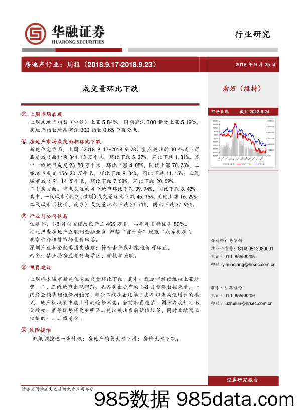 房地产行业周报：成交量环比下跌_华融证券