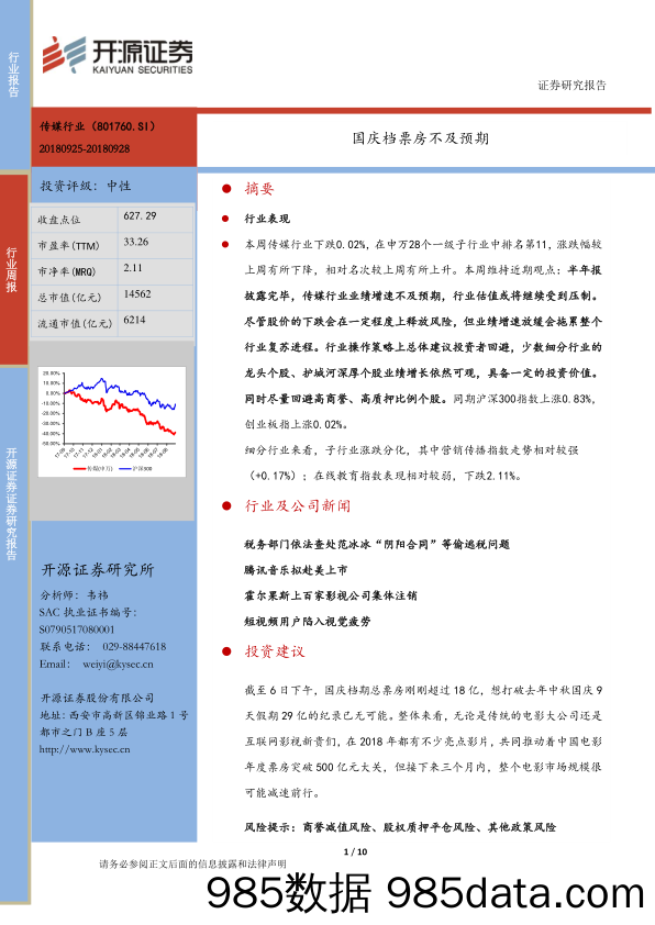 传媒行业周报：国庆档票房不及预期_开源证券