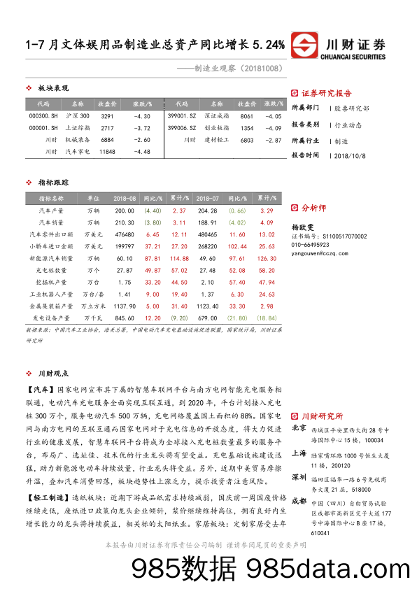 制造业观察：1-7月文体娱用品制造业总资产同比增长5.24%_川财证券