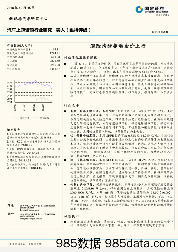 汽车上游资源行业周报：避险情绪推动金价上行_国金证券