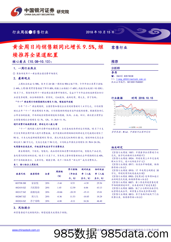 零售行业周报：黄金周日均销售额同比增长9.5%，继续推荐全渠道配置_中国银河