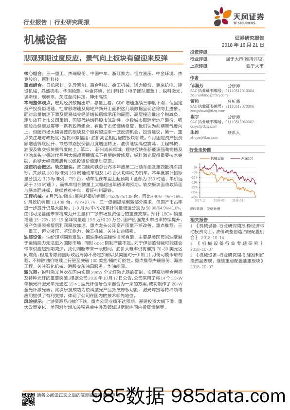 机械设备：悲观预期过度反应，景气向上板块有望迎来反弹_天风证券插图