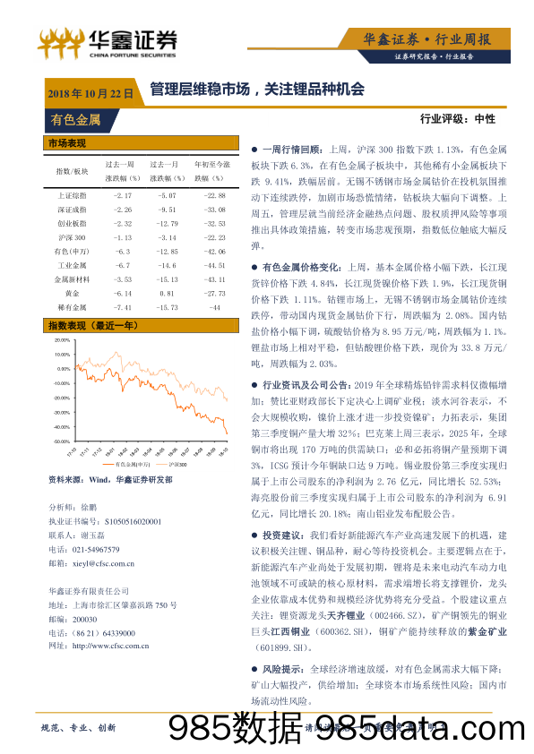 有色金属行业周报：管理层维稳市场，关注锂品种机会_华鑫证券