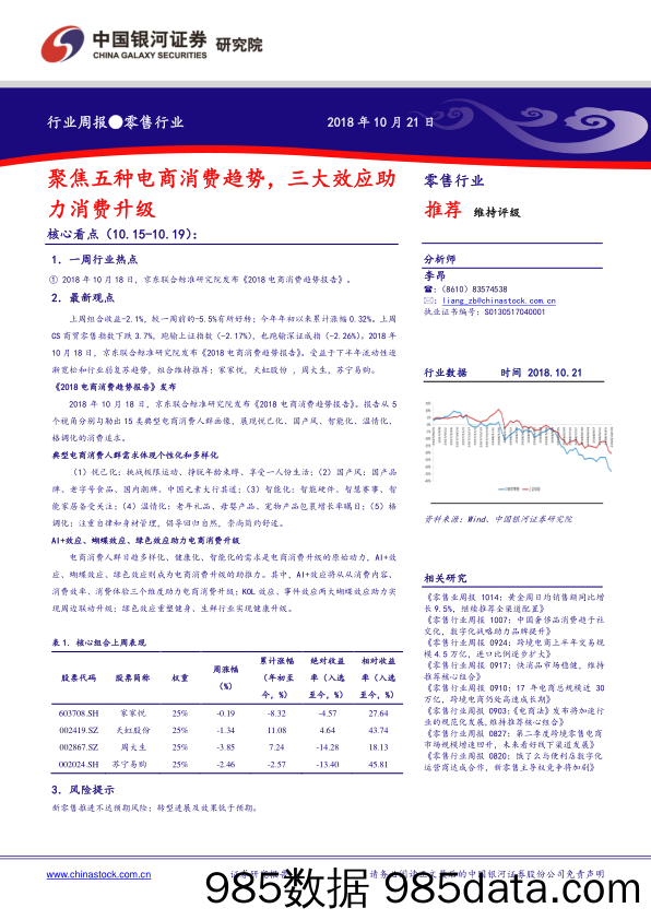 零售行业周报：聚焦五类电商消费趋势，三大效应助力消费升级_中国银河