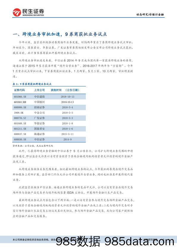 券商跨境业务试点动态：券商积极布局海外，政策催化券商估值修复_民生证券插图2