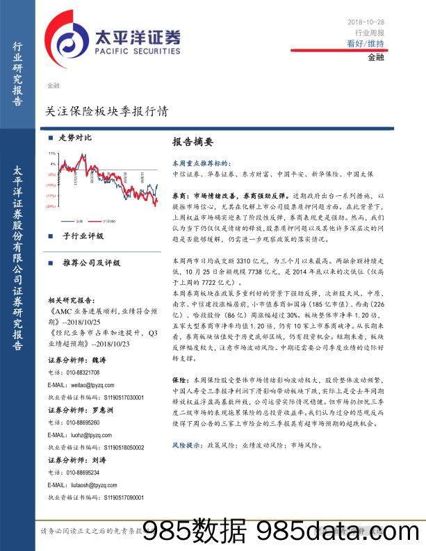 金融：关注保险板块季报行情_太平洋