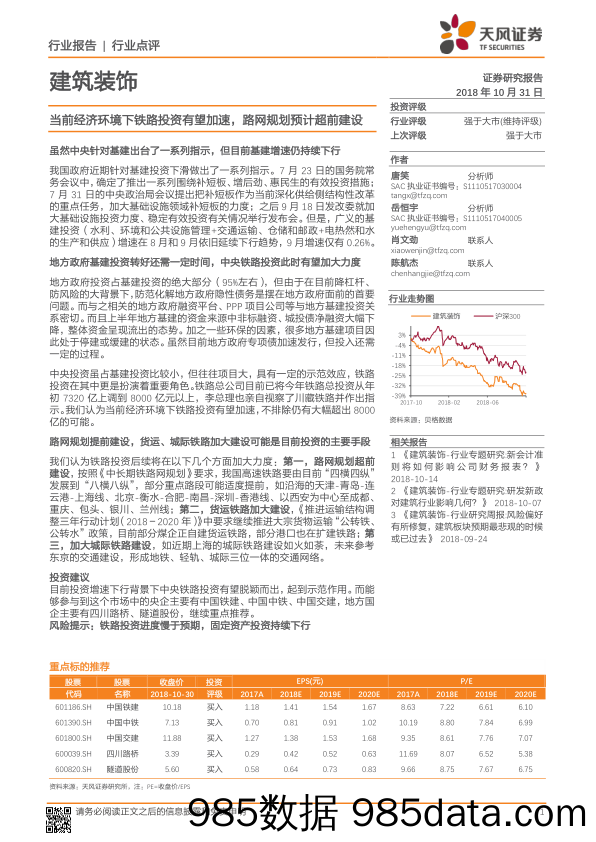 建筑装饰：当前经济环境下铁路投资有望加速，路网规划预计超前建设_天风证券