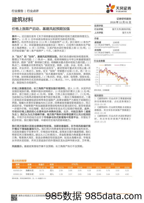 建筑材料行业点评：价格上涨限产启动，基建风起预期加强_天风证券