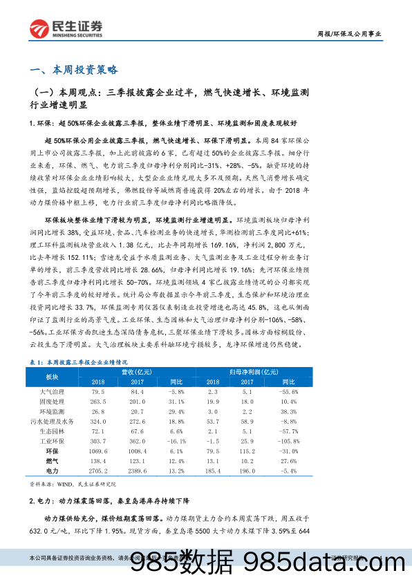 环保及公用事业行业周报：三季报披露企业过半，燃气快速增长、环境监测行业增速明显_民生证券插图3